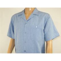 Men 2pc Walking Leisure Suit Short Sleeves DREAMS Plaid Satin 253-11 Ocean Blue image 7