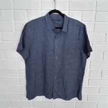 Perry Ellis Linen Blend Shirt Mens XL Button Up Short Sleeve Gray Stripe... - $17.63