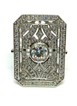 Antique Art Deco Moissanite Engagement Ring 14K White Gold Plated - $82.70