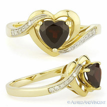1.35ct Heart Shape Garnet Gemstone &amp; Diamond Right-Hand Ring in 14k Yellow Gold - £381.61 GBP