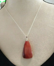 Necklace with Red Banded Agate Pendant Sterling Sliver Chain Valentines Day - $19.24