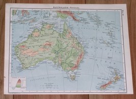 1928 Vintage Physical Map Of Australia And New Zealand / Rev Side South Africa - £11.49 GBP