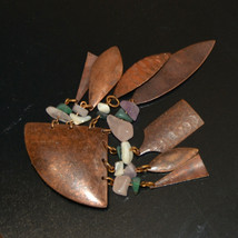 Huge Massive Vintage jewelry copper gemstone gem stone drop dangle brooc... - $24.74