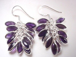Purple Amethyst Cluster Marquise 925 Sterling Silver Dangle Earrings  - £56.93 GBP