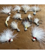 12 Fly Fishing Lures Vintage White Feather Lures - $369.07 MXN