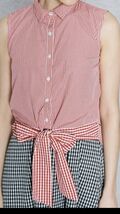 Mango Women’s Red Gingham Plaid Sleeveless shirt with Front Ties, US siz... - $10.86
