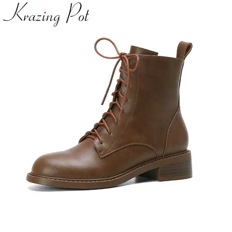 Krazing  Pot Handmade  Leather Thick Heel Zipper Round Toe Modern Chelsea Boots  - £252.97 GBP