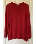 J. Jill Crewneck Sweater Top Women&#39;s Size PS Red Cotton Blend with Side ... - £15.77 GBP