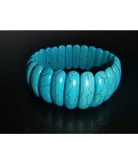 Turquoise Faux Stone Stretch Bracelet Boho Chic Blue Bangle Southwest Ho... - $19.95
