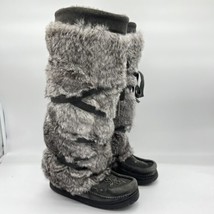 Manitobah Mukluks Tall Wrap Gray Fur Winter Snow Boots Women&#39;s Sz 5 - $179.99