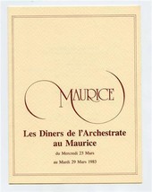 Maurice Les Diners de L&#39;Archestrate Au Maurice Menu Alain Senderens  - £21.13 GBP