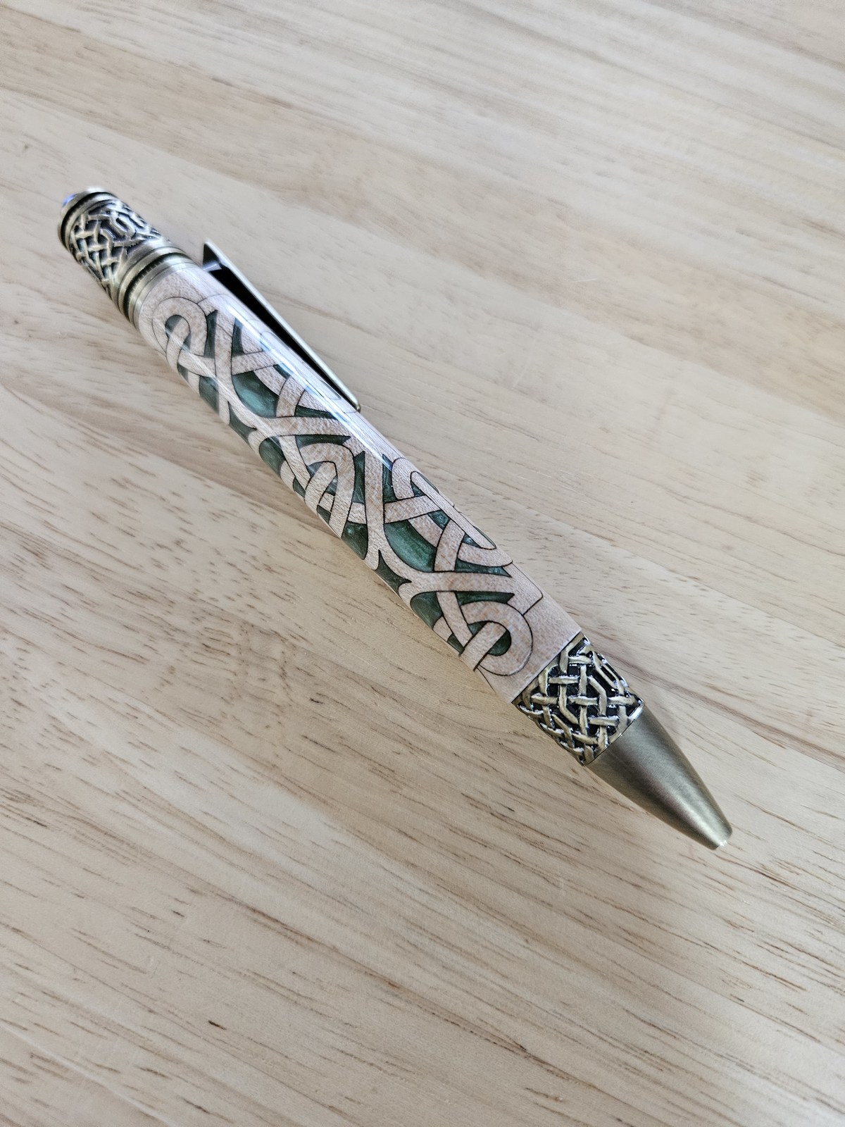 Refillable Twist Pen, Celtic Scrollwork, Basswood, Antique Pewter, Light... - $84.99