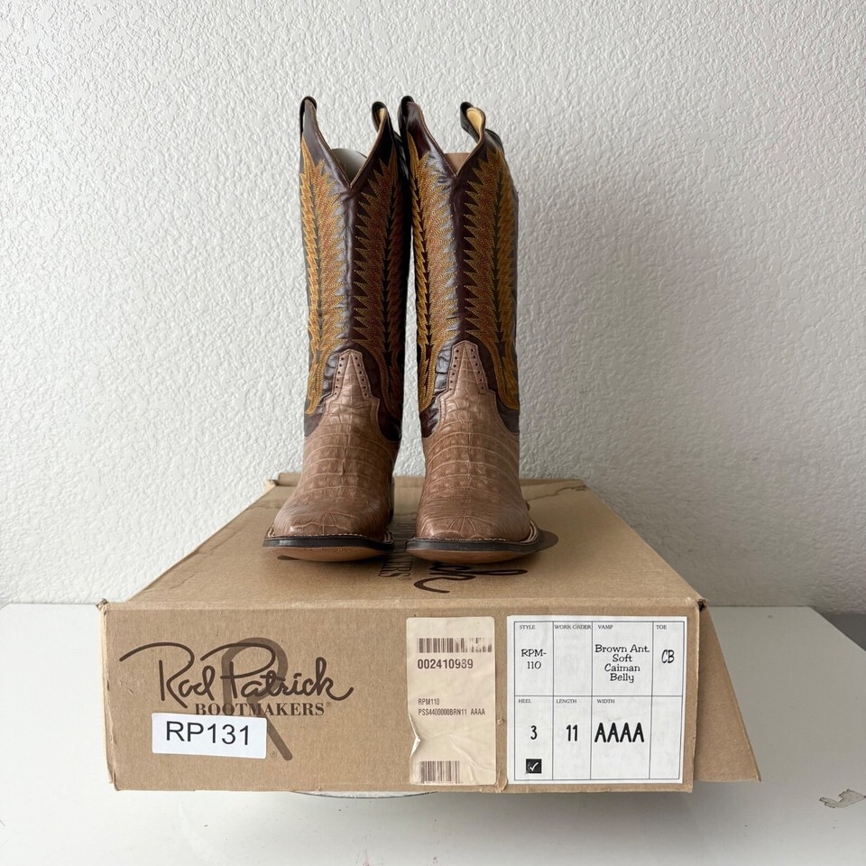 NEW Rod Patrick Mens Cowboy Boots 11AAAA Brown Caiman Belly Western Square Toe Item image 15