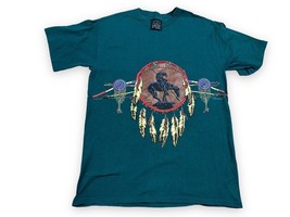 Vtg ‘94 Habitat Green Native American Dreamcatcher 2 Sided Graphic T Shirt Sz M - £20.64 GBP