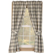 Country Gray Check Window Curtains - 63 inch L - £39.32 GBP