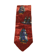 Vintage 55&quot; Boston Traders 100% Silk Tea Party Ship Design Men&#39;s Neck Ti... - $27.14 CAD