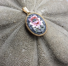 Sweet Little Oval Floral Micro Mosaic Pendant Made in Italy - £23.59 GBP