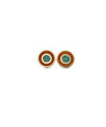 Sterling Silver Earrings -Turquoise and Orange Studs - Circles - £23.16 GBP
