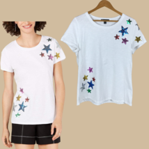 Inc International Concepts White Cotton Sequin Stars T-shirt New Size Large - $9.50