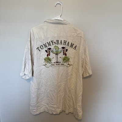 Tommy Bahama Shirt Mens XL Ivory Silk Camp Final Shake Down Margarita Fl... - $29.87