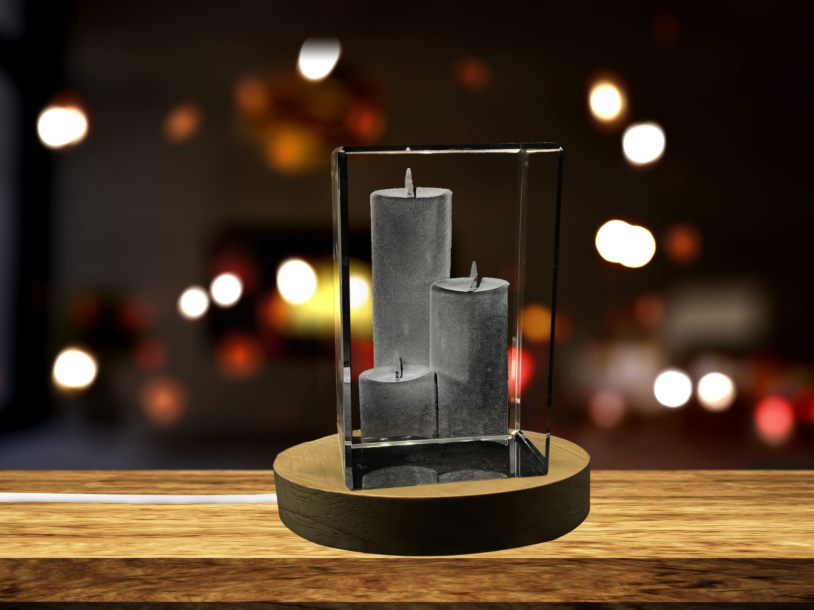 LED Base included | Candles-3D-Engraved-Crystal-Keepsake/Gift/Decor/Collectible