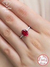 Ruby Real Echt 925 Sterling Silver Party Ring For Women Imitation Red Oval Shape - £57.82 GBP