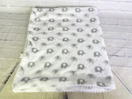 Modern Baby Blanket Elephant Print Gray White Minky Soft Security Lovey - £32.70 GBP