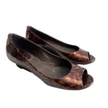 Cole Haan Elly Women 7.5 M Brown Leopard Print Peep Toe Low Wedge Heel Shoes - $23.33