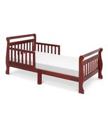 Cherry Sleigh Toddler Bed w/ Slatted Guard Rails – Modern &amp; Safe Design - $146.52