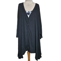 Black V Neck Button Up Cotton Tunic Length Blouse Size 4X - £19.46 GBP