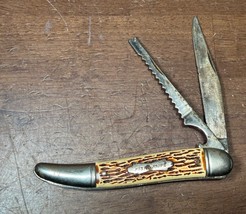 Vintage Colonial Prov. USA 2 Blade fish knife stag Pocket Knife - $20.00
