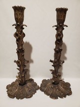 Pair of Heavy 18&quot; Brass Bronze Acanthus Column Candle Holders - £178.05 GBP