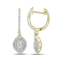 14k Yellow Gold Womens Round Diamond Double Oval Frame Dangle Earrings 1... - £1,021.83 GBP