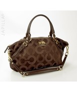 Large brown Coach Sophia canvas leather Dotted Op Art Satchel purse! - $117.81