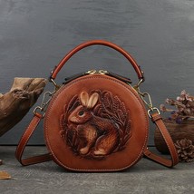 New Rabbit Embossed Handbag Genuine Leather Retro Women Bag Versatile Real Cowhi - £97.86 GBP