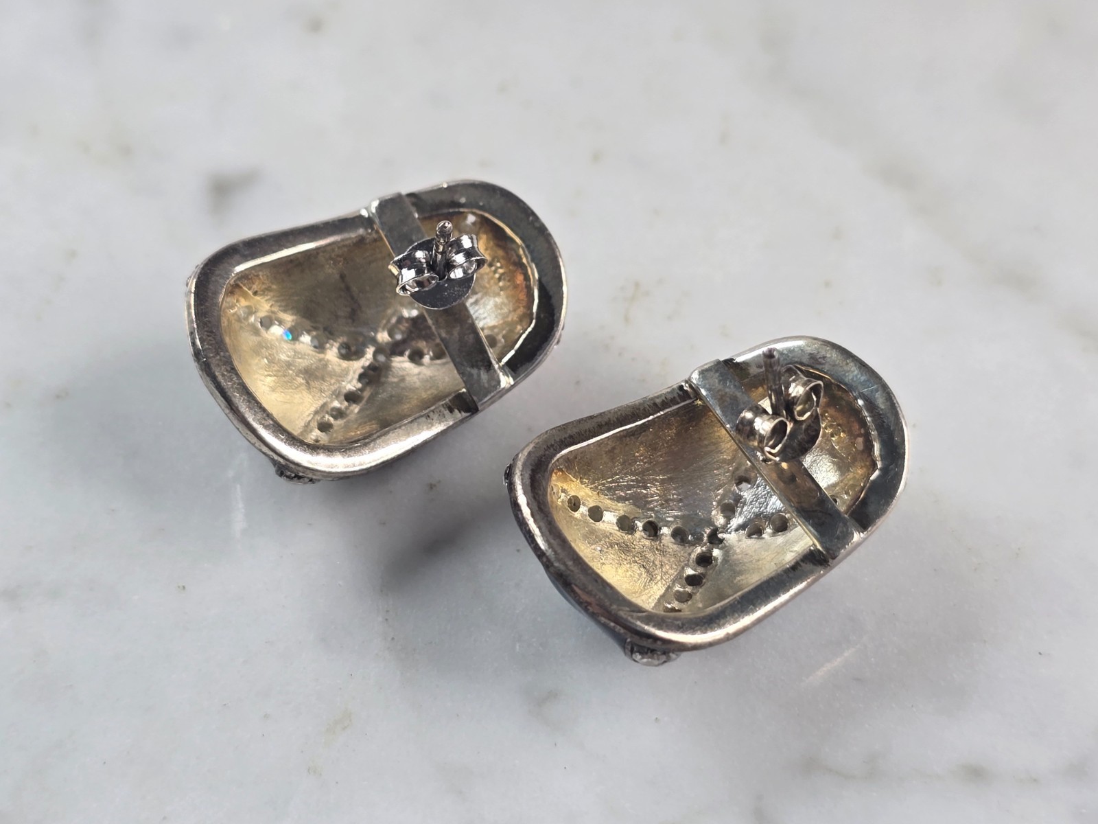 Womens Vintage Estate Sterling Silver Enamel Earrings 15.7g E4684 Item image 3
