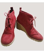 Bass Ankle Boots Leather Suede Size 9 Red Wedge Lace Up Closure Rubber S... - $37.40