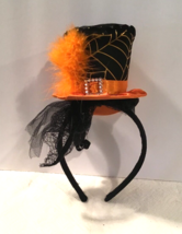 Halloween Black with Orange Web/Feather Top Hat Headband - £4.80 GBP
