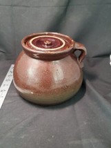 Vintage Dark Brown Ceramic 9&quot; Crockery Bean Pot w/ Single Handle &amp; Lid - £27.33 GBP