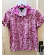 KAREN SCOTT Floral Polo Shirt Pink White Short Sleeve Women&#39;s Size M Casual - $26.32 CAD