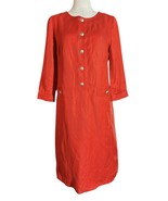 TALBOTS Dress Womens 6 Linen Blend 3/4 Midi Length Orange Gold Buttons M... - $48.61 CAD