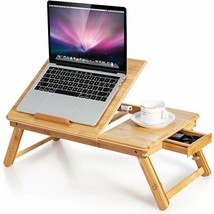Bamboo Laptop Lap Tray with Adjustable Legs and Tilting Heat-dissipation Top-Nat - $110.49