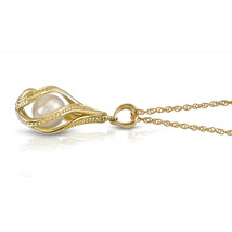 14k Solid Gold Necklace w/ Natural Pearl Pendant Spiral Design Available 14&quot;-24&quot; - £342.09 GBP+