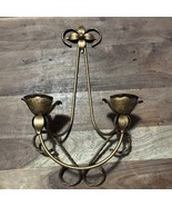 Vintage Homco Wall Double Candle Holder Tulip Rose w/floral detail Brass - $300.31 MXN