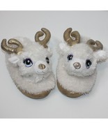 Girl&#39;s White &amp; Gold Fuzzy Reindeer Slippers size L 4/5 - $4.99