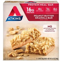 Atkins Peanut Butter Granola Protein Meal Bar, High Fiber, 16g Protein, 1g - $17.60 CAD