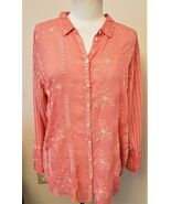 Johnny Was Embroidered Button-Up Shirt Size-XL Coral Sunset - $168.28