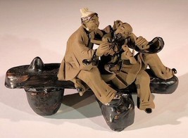 Miniature Ceramic Figurine  Couple Sitting on Bench Making Music - 3&quot;  U... - £7.94 GBP