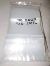 100 PLASTIC Poly ZIPPER BAGS 4&quot; x  6&quot; x 2 mil CLEAR reclosable 4x6 zip 4 x 6 bag - £14.42 GBP