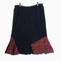 Jaskar Skirt Womens 2X Plus Size Black Red Patchwork Asymmetric Whimsigoth Midi - $27.85